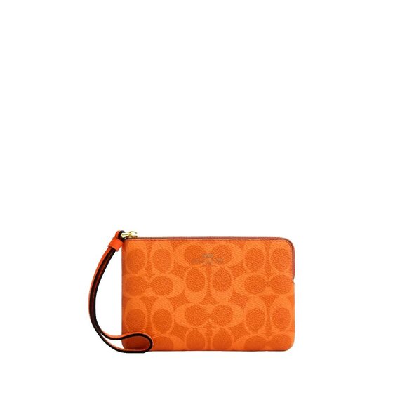Coach Handbags - NWT Coach CAQ75 Corner Zip Wristlet Signature C Print Bright Mandarin